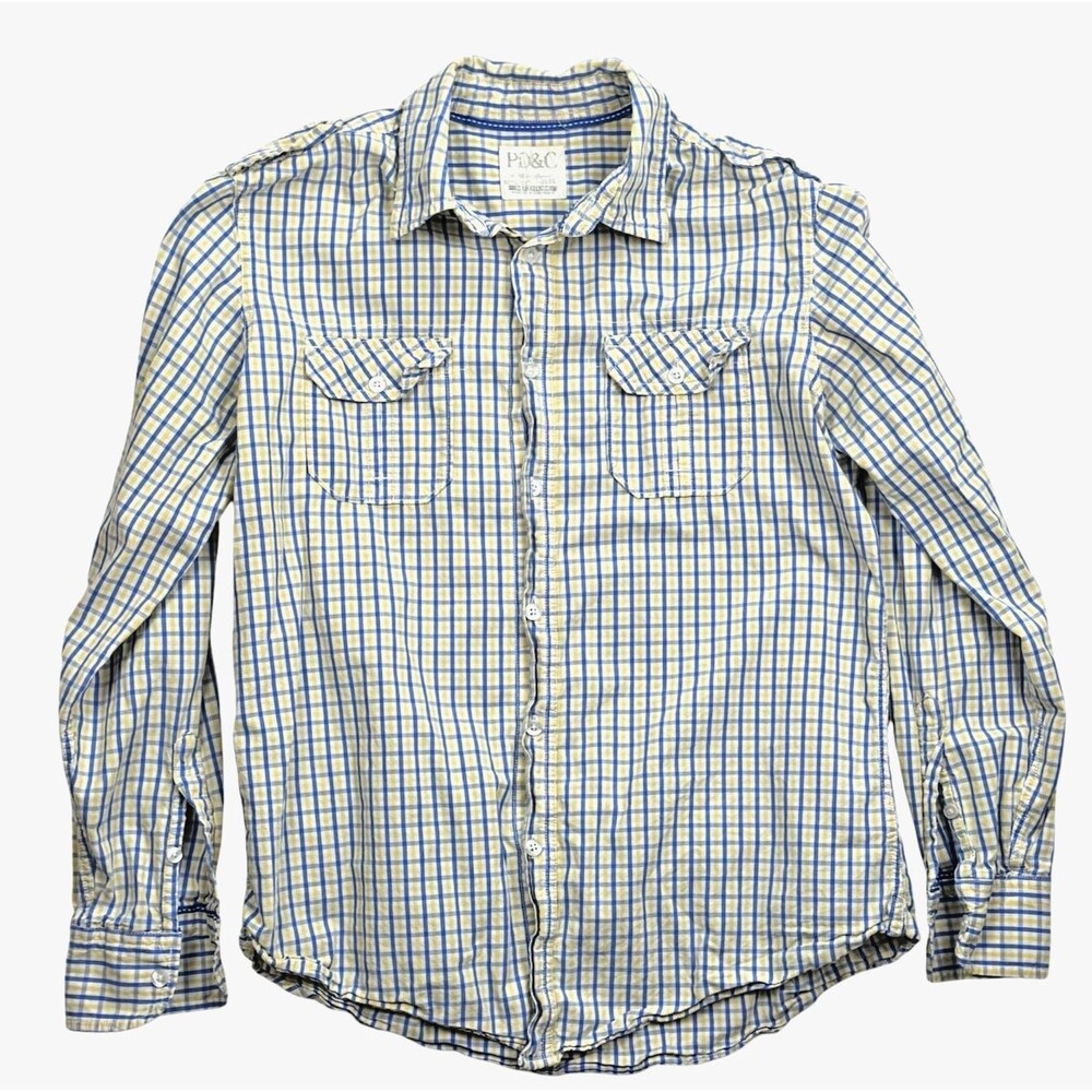 Paper Denim & Cloth Button Up Blue Plaid Shirt Long Sleeve Casual PDC Medium